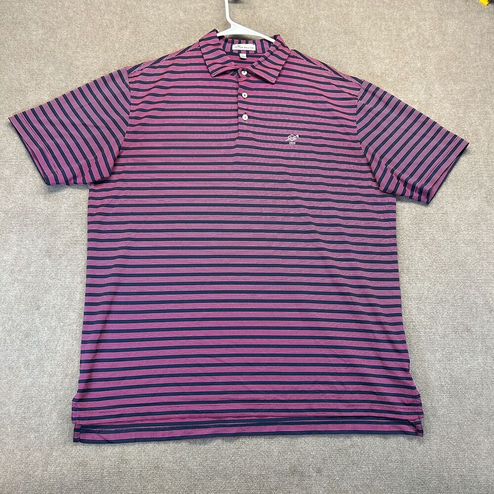Peter Millar Rhodes Stripe Stretch Mesh Polo Shirt Men's L Navy Pink Greensboro